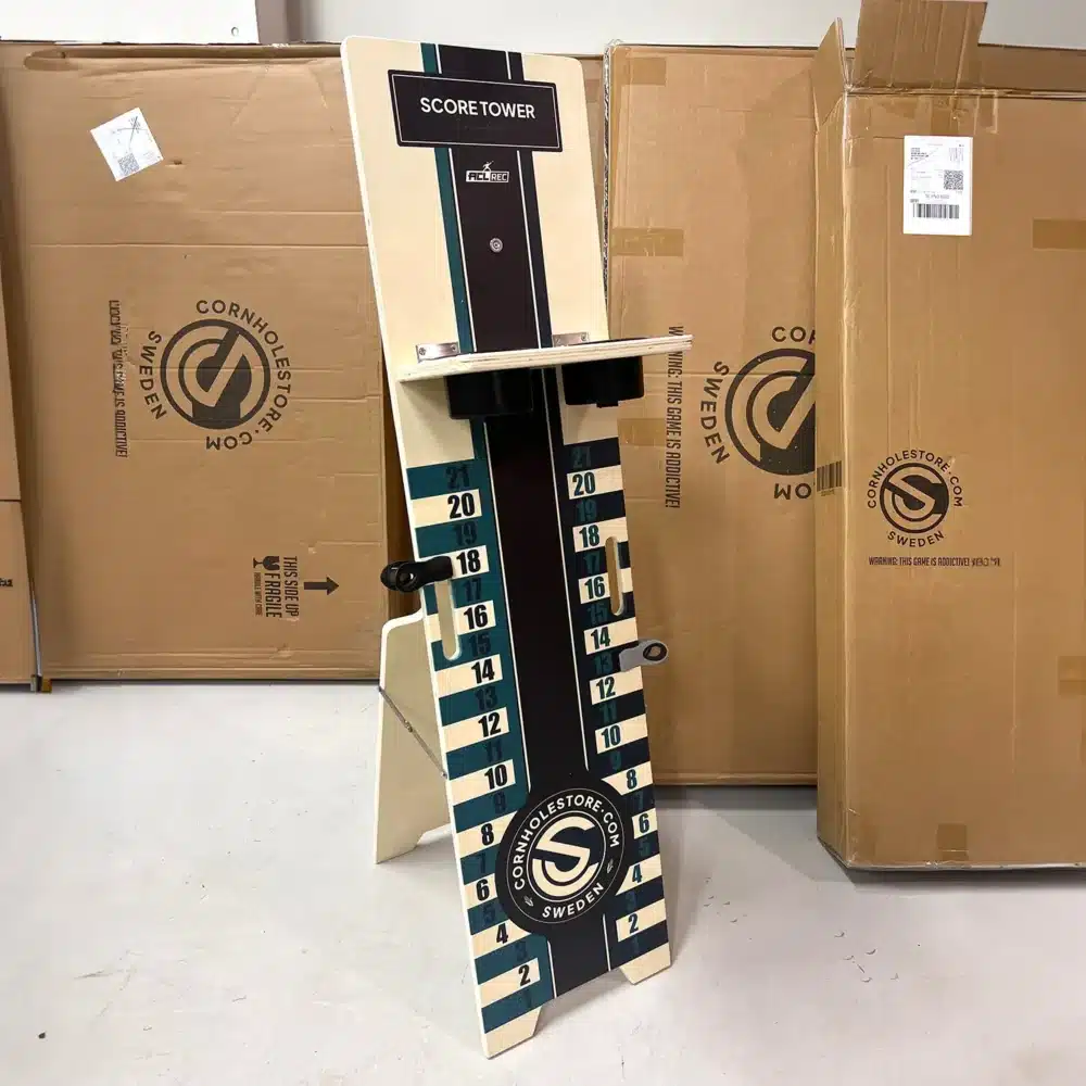 Cornhole scoreboard score tower and leaderboard front