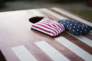 American,Flag,Cornhole,Boards,With,Bean,Bags,With,Focus,On