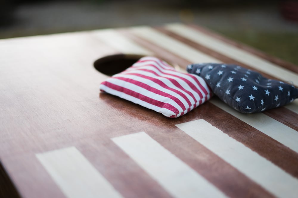 American,Flag,Cornhole,Boards,With,Bean,Bags,With,Focus,On